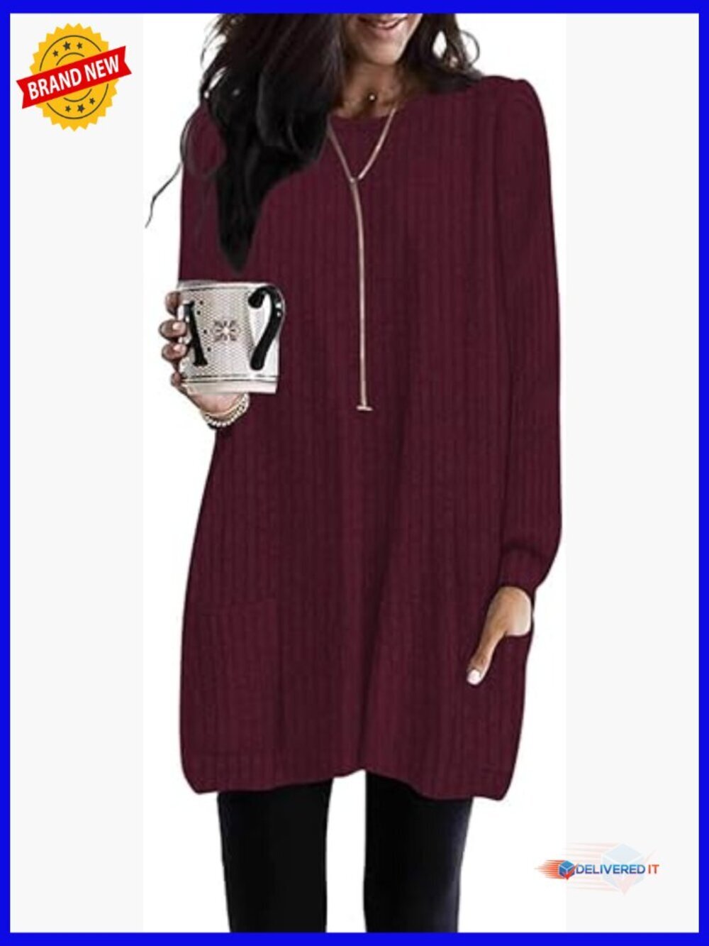 Long Sleeve Tunic Top with Pockets Loose Fit Sweater for Leggings